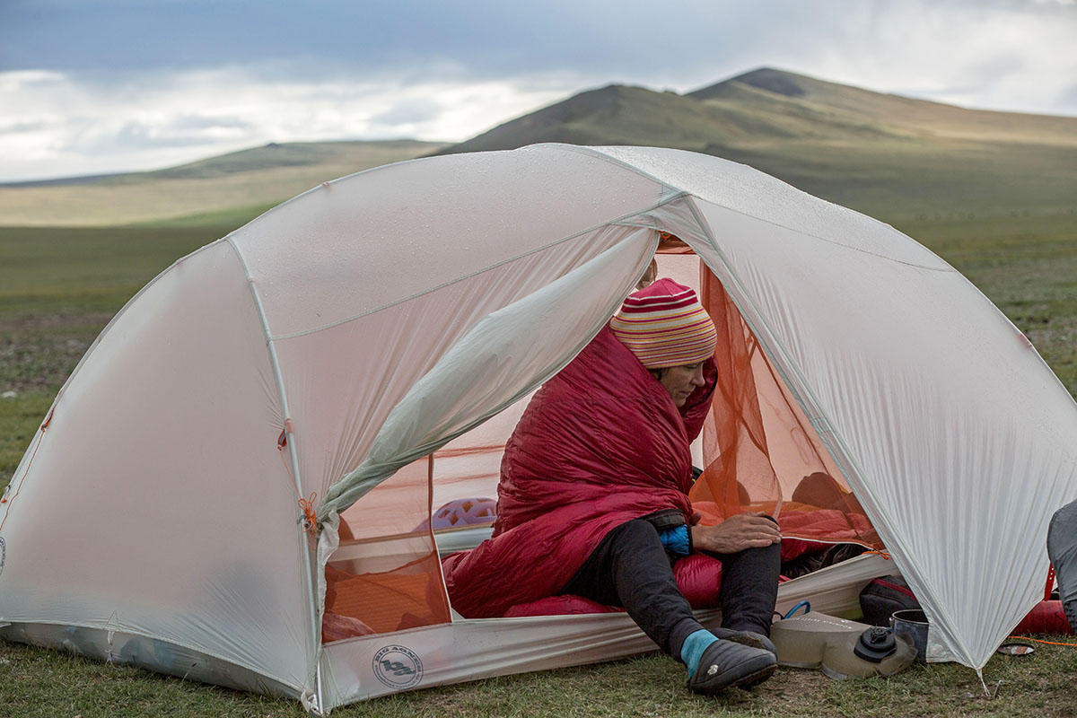 Ultralight sleeping bag (Western Mountaineering SummerLite in tent)