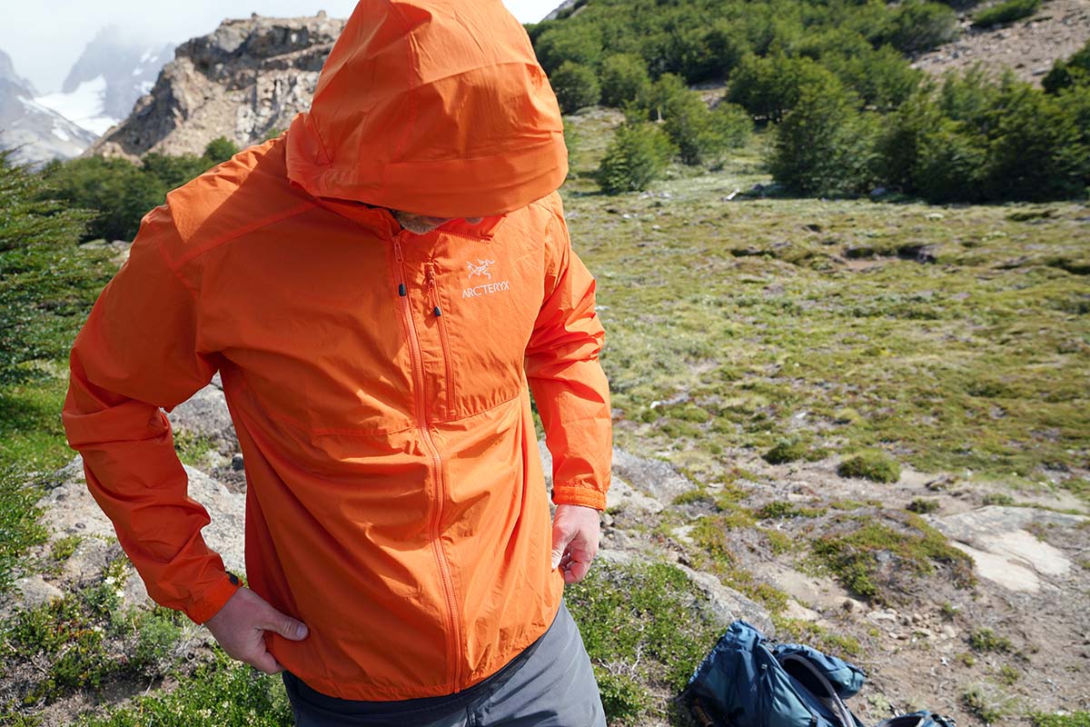 Arc'teryx Squamish Hoody windbreaker jacket (in mountains)