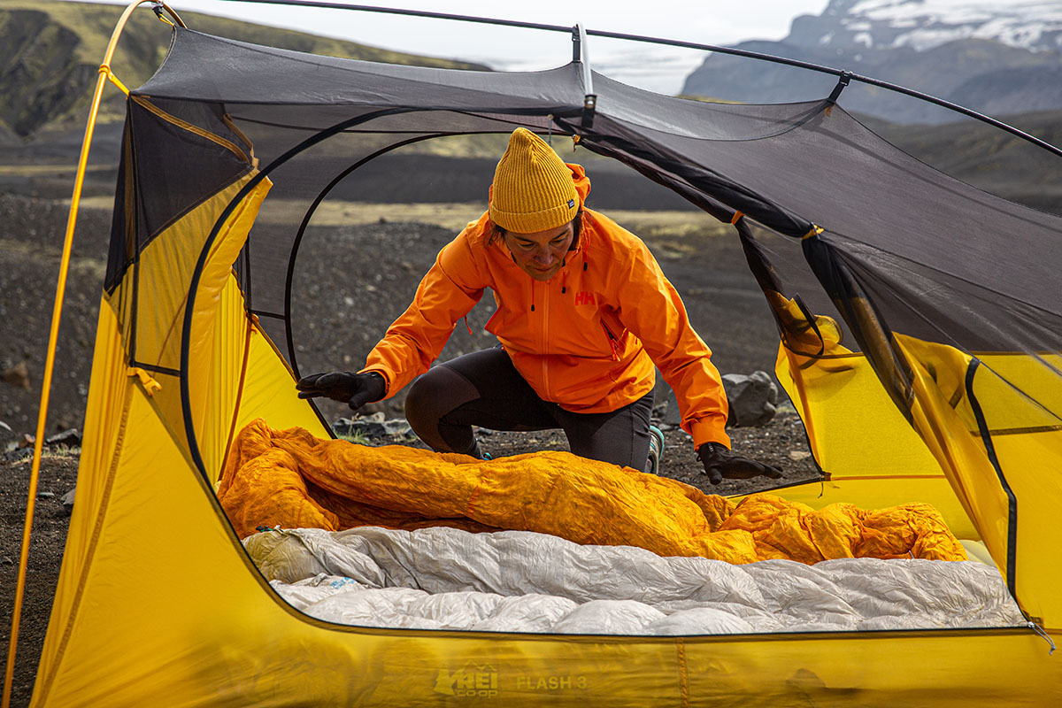 Helly Hansen Vergas Infinity Shell Jacket (laying out sleeping bags)