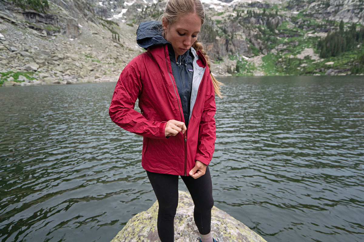 Patagonia Rainshadow rain jacket (zipping up)
