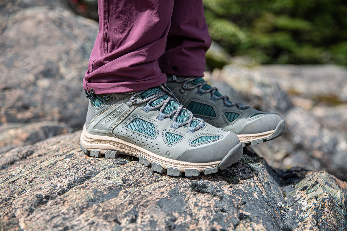 Best hiking footwear brands (closeup of Vasque Breeze boots)