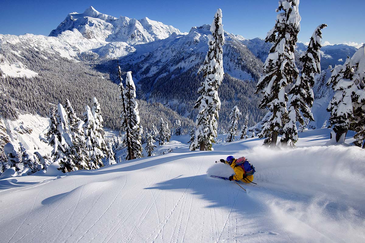 Backcountry skiing action photo