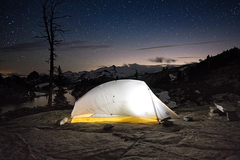 Backpacking Tent (Big Agnes Fly Creek at night)