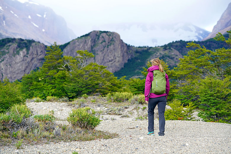 Day Hiking (woman hiking up Rio Electrico El Chalten)