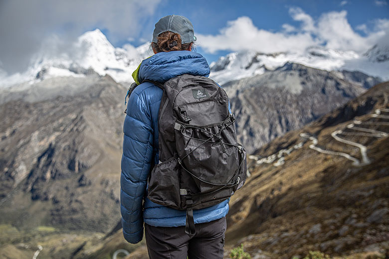 Hyperlite Mountain Gear Daybreak daypack (standing in Peru mountains)