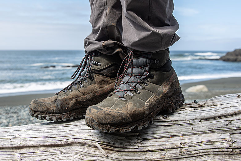 La Sportiva Nucleo High II GTX (standing on log by water)