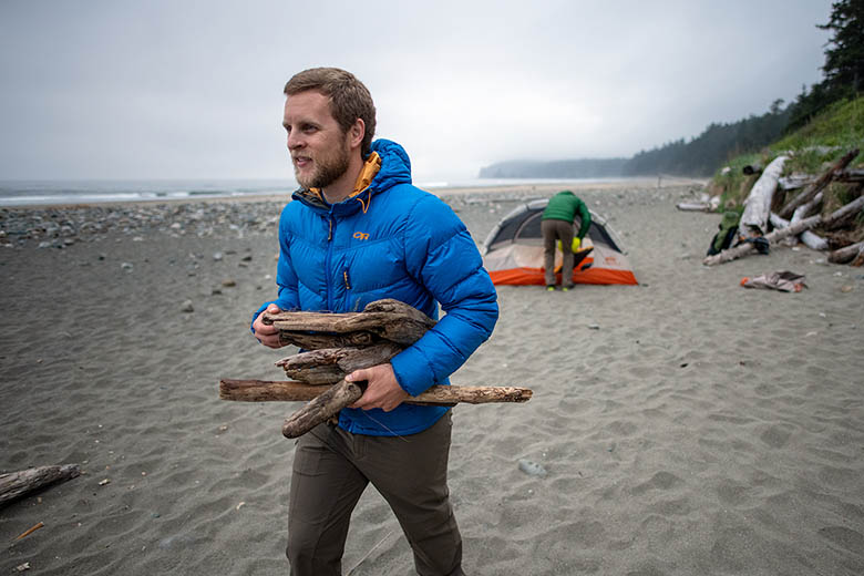 Outdoor Research Transcendent Hoody (collecting wood on beach)