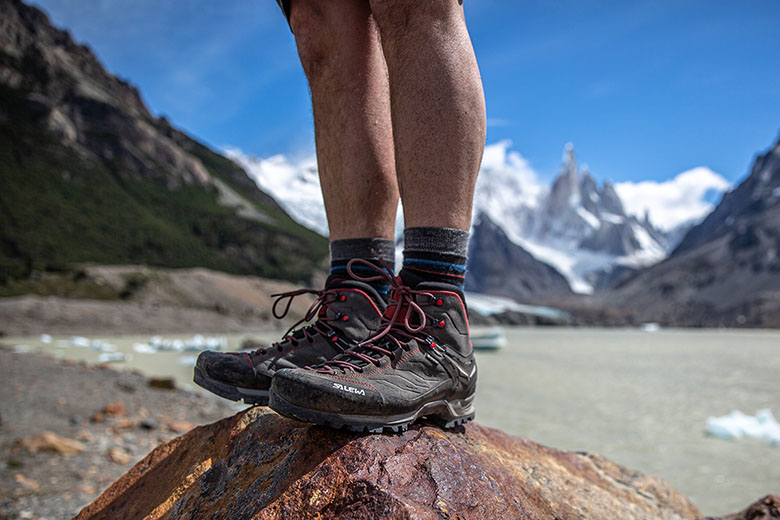 Salewa MTN Trainer Mid GTX hiking boot (standing on rock in Patagonia)