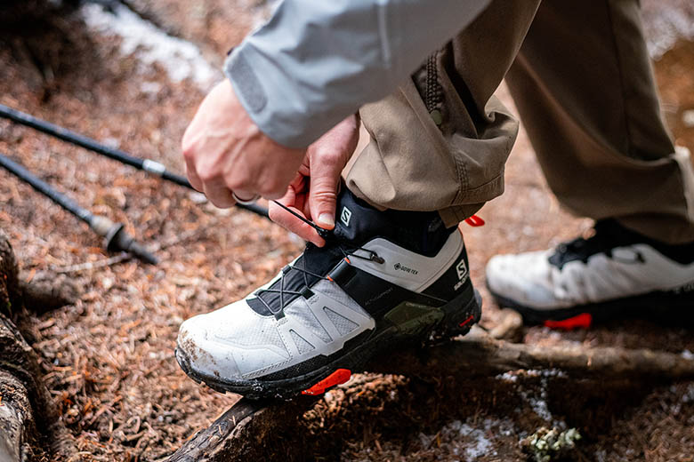 Salomon X Ultra 4 GTX hiking shoe (holding Quicklace cinch)