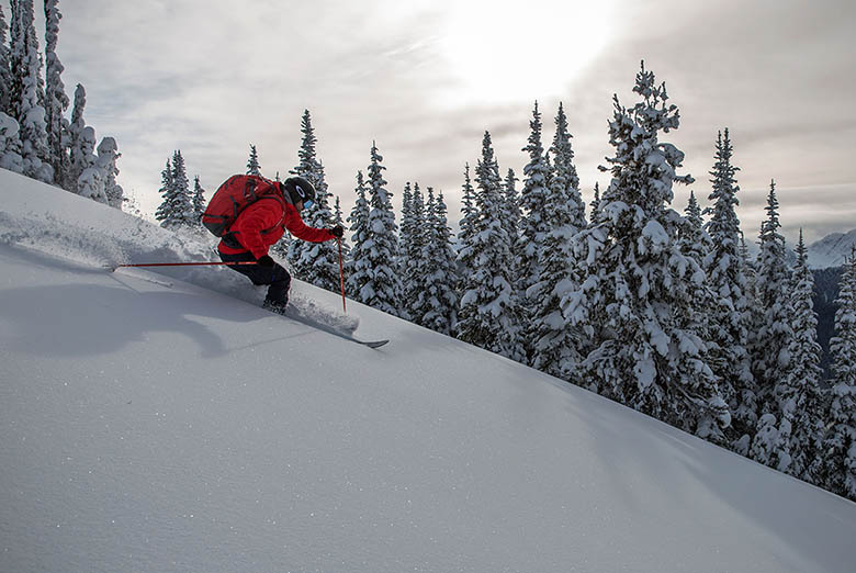 skiing in a down jacket