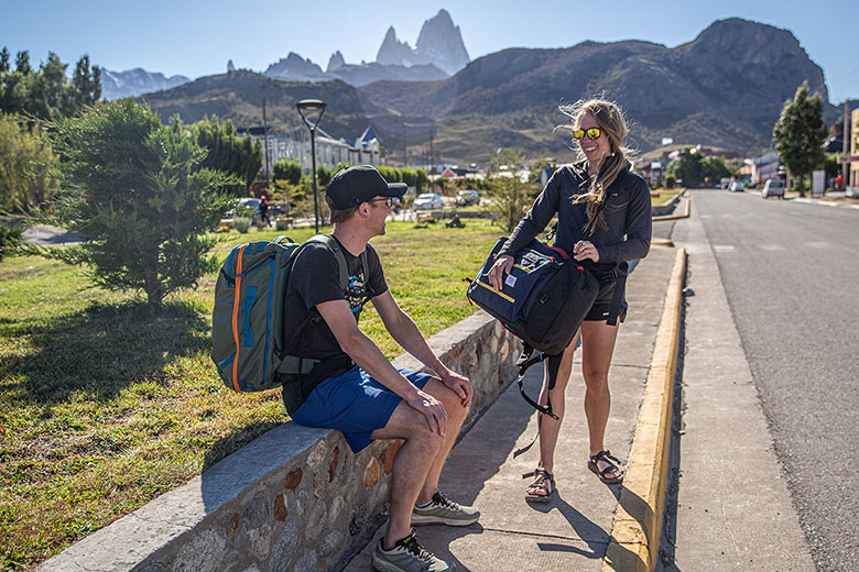 Travel backpacks (walking around El Chalten with Topo Designs and Cotopaxi packs)