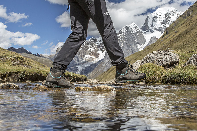 Women's hiking boots (hiking across stream in Scarpa Zodiac Plus GTX)