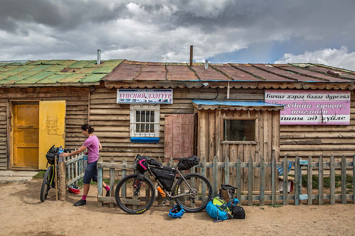 Bikepacking Mongolia's Khangai Traverse (pit stop at village store)