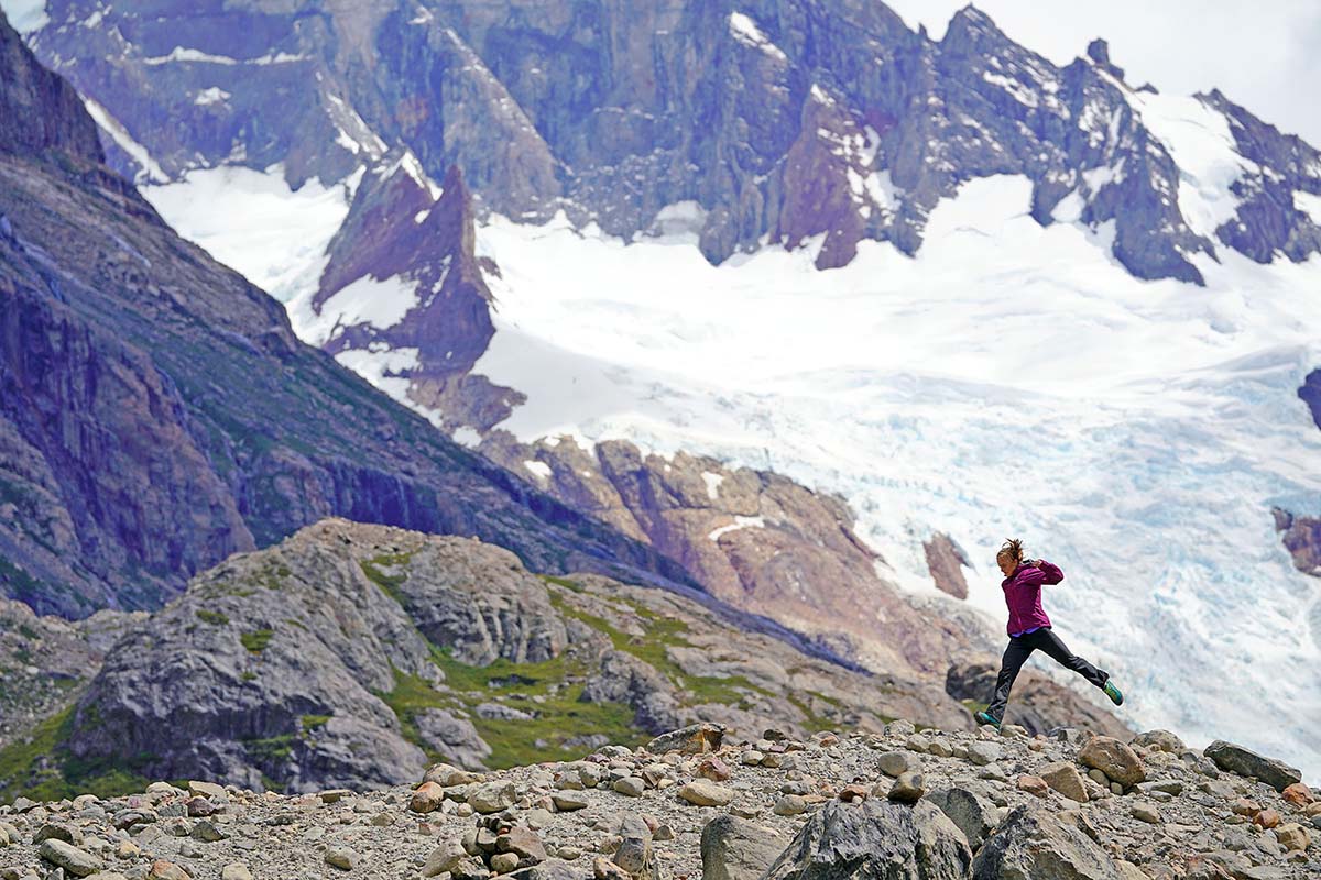 Jenny jumping from rocks in El Pilar