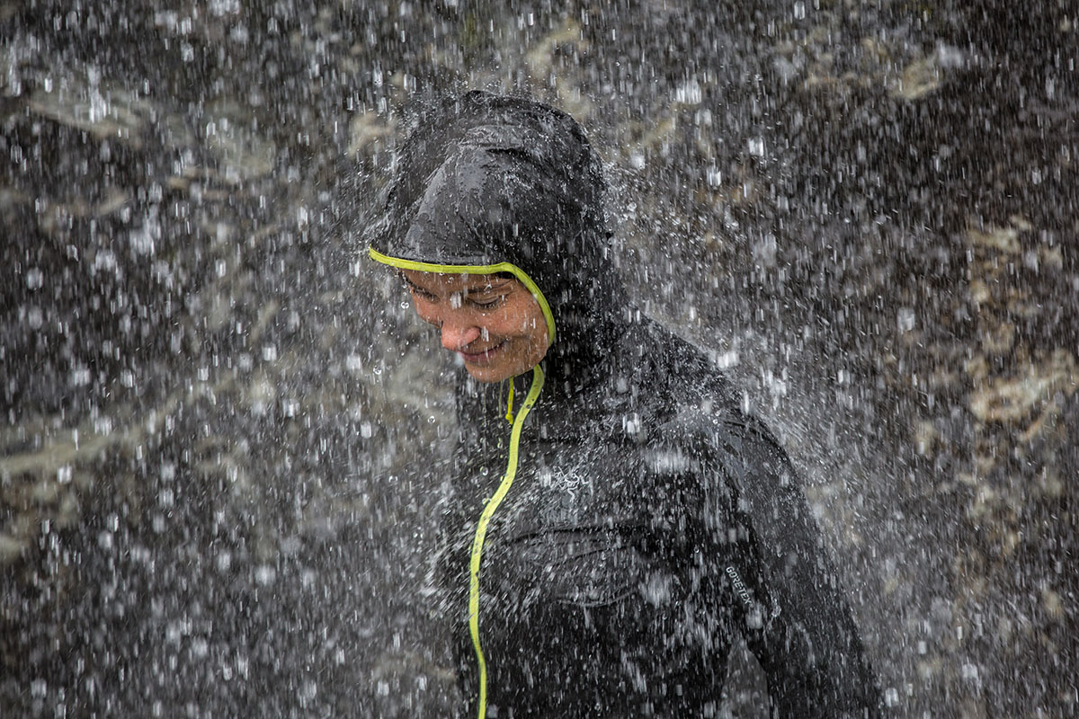 Testing Arc'teryx Norvan SL Hoody in waterfall