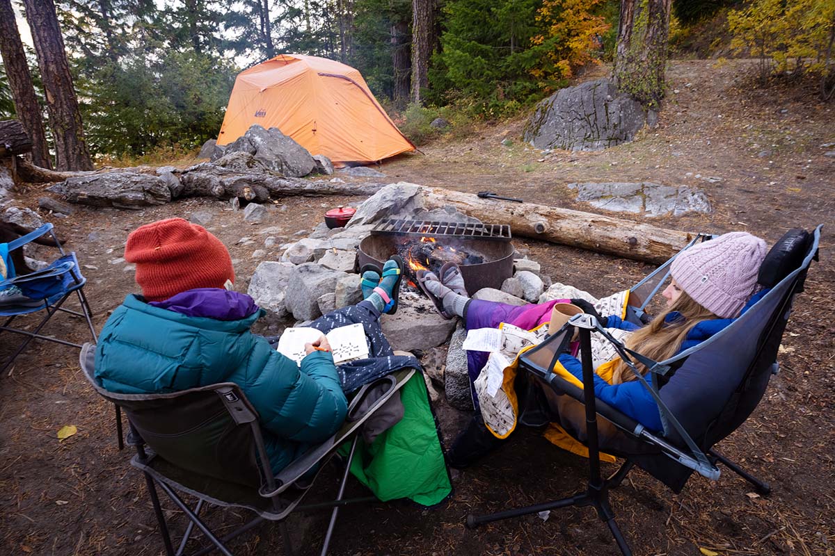 Camping scene by fire