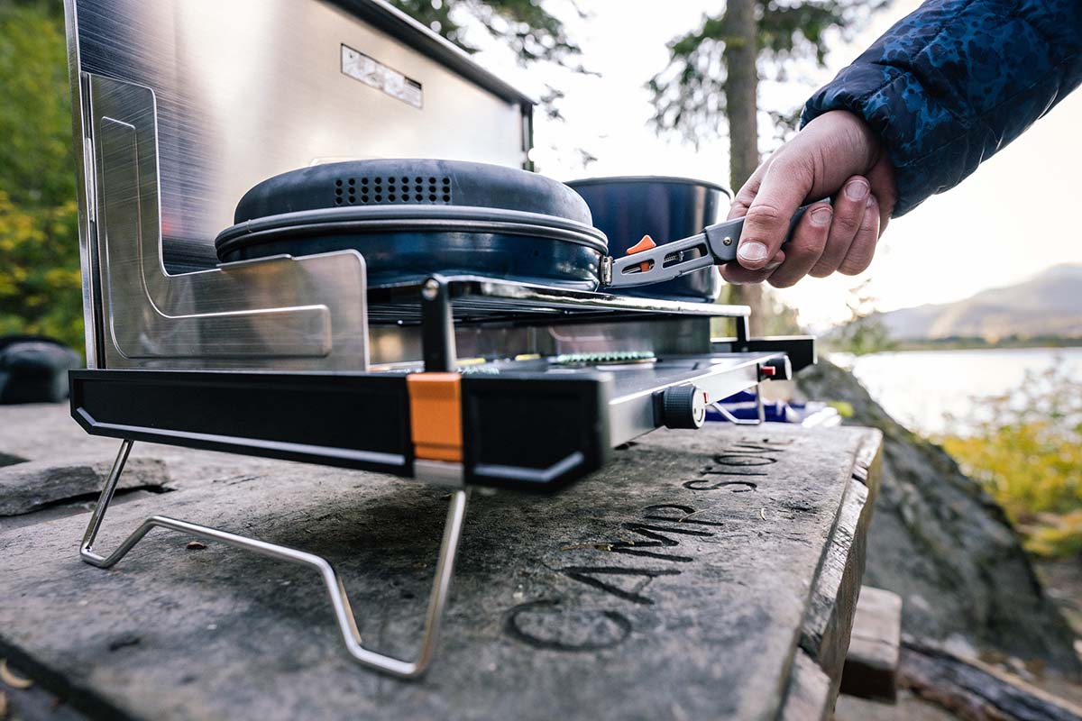 Cooking on camp stove