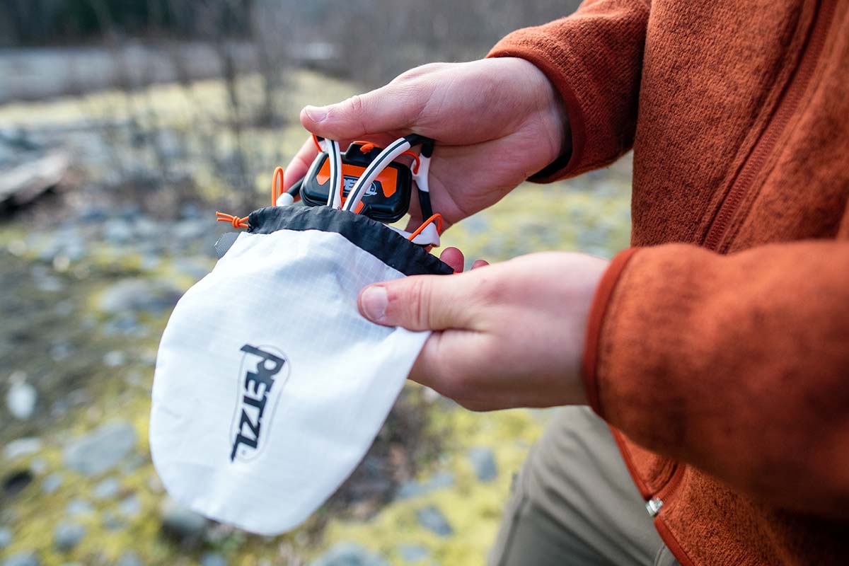 Petzl Iko Core headlamp packed size (in included carrying case)