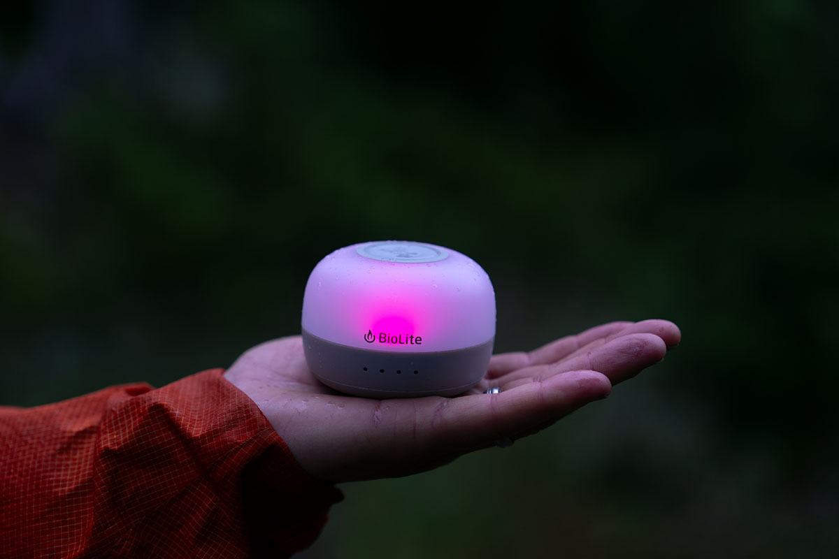 Camping lantern (using BioLite AlpenGlow Mini in rain)