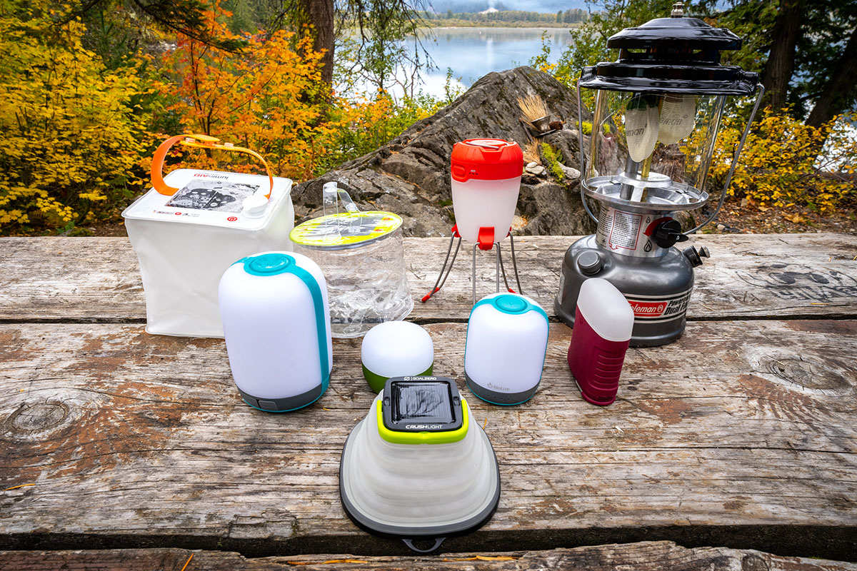 Camping lanterns (spread out on table)