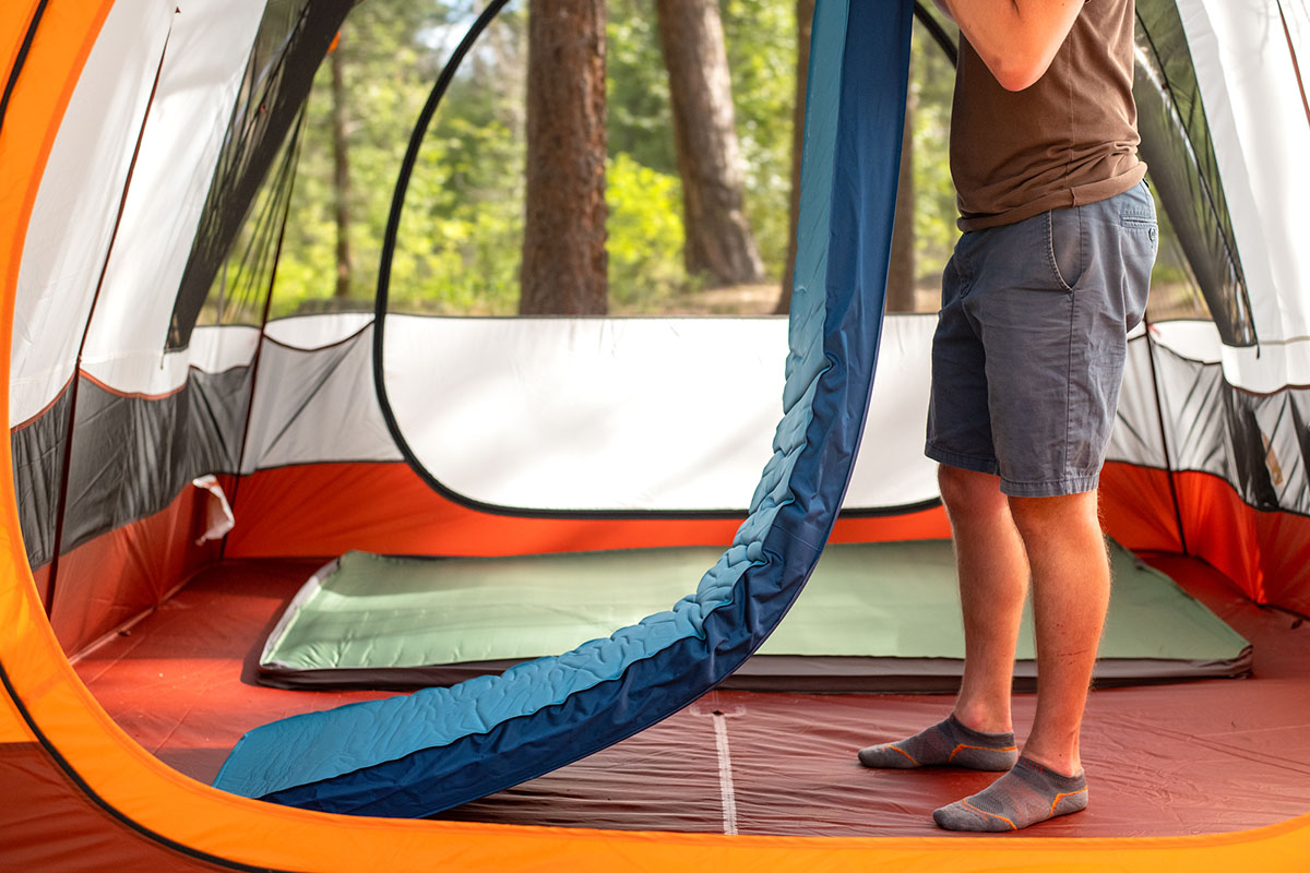 Camping mattresses (Therm-a-Rest MondoKing and Exped MegaMat in tent)