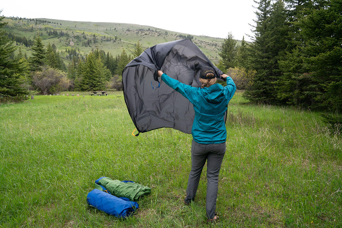 Camping tents (laying out footprint)