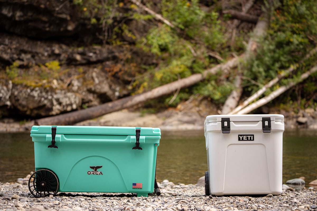 Wheeled coolers (ORCA 65 Quart and Yeti Roadie 48 side by side)
