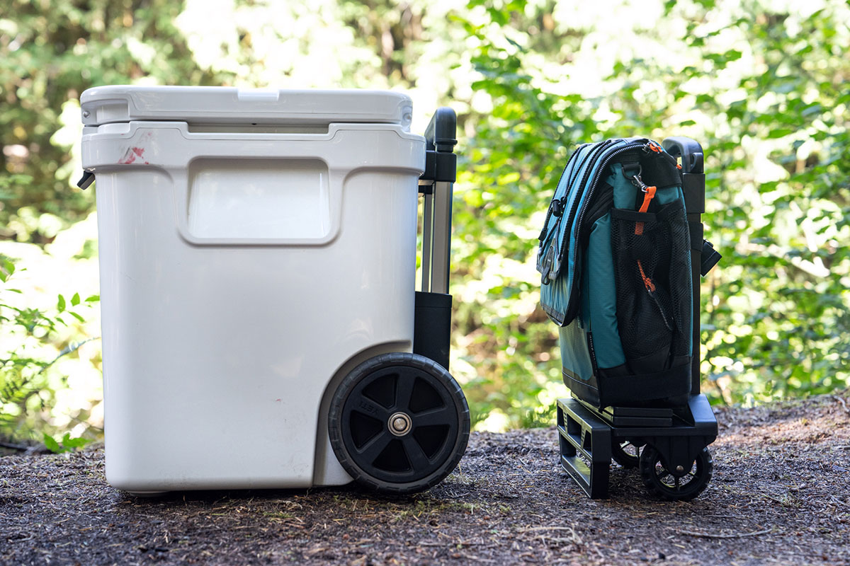 Wheeled coolers (Yeti Roadie 48 next to collapsed Arctic Zone Titan)