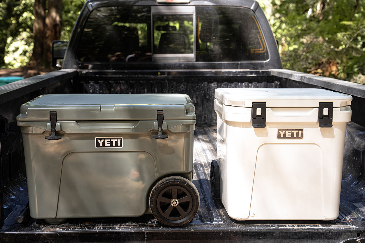 Wheeled coolers (Yeti Tundra Haul next to Roadie 48)