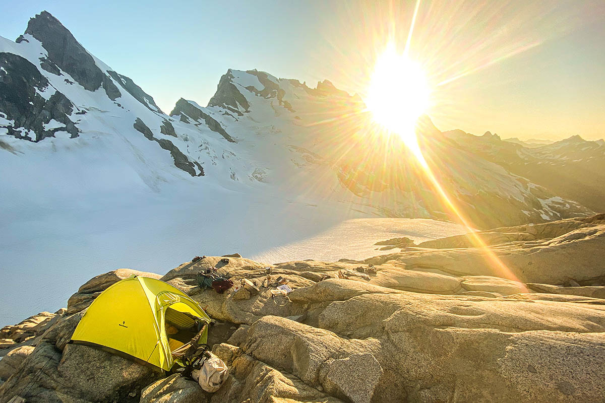 Camping in the Black Diamond Firstlight near glacier