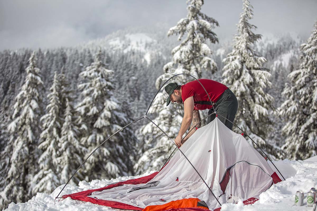 Setting up the MSR Access 3 treeline mountaineering tent