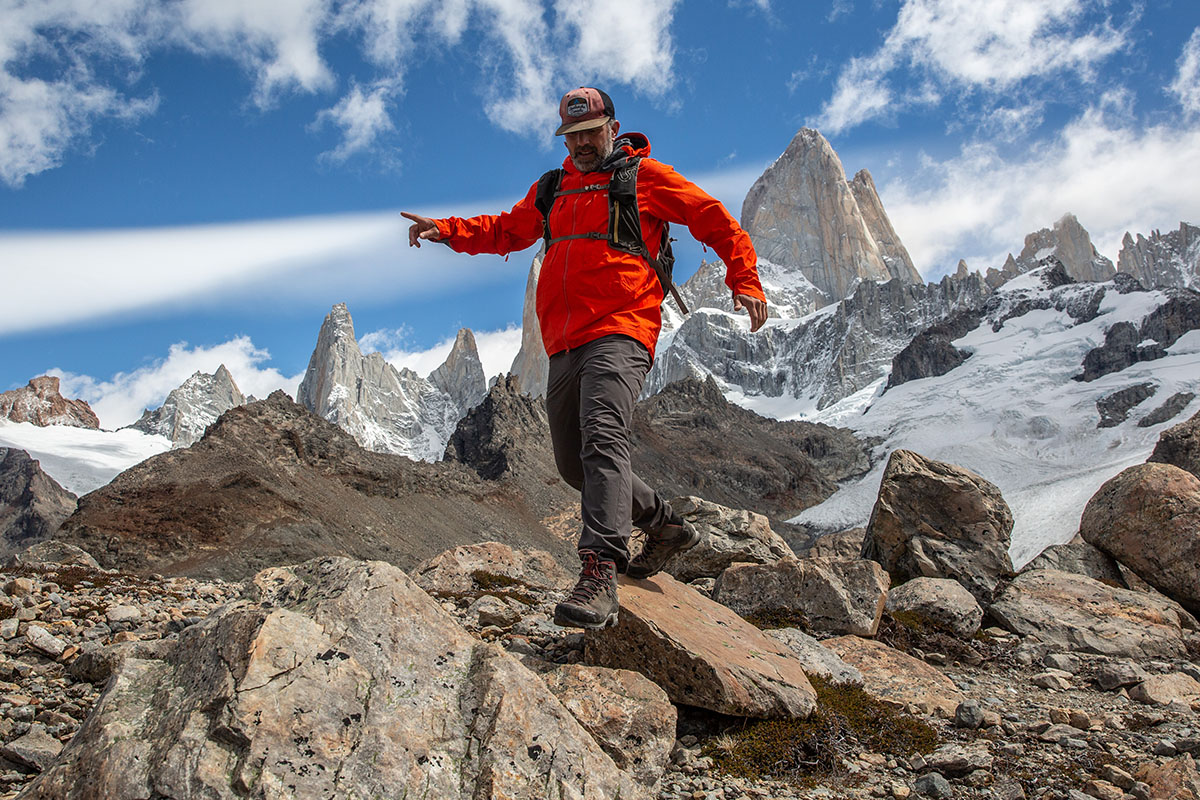 Salewa MTN Trainer Mid GTX hiking boot (hopping between boulders in Patagonia)
