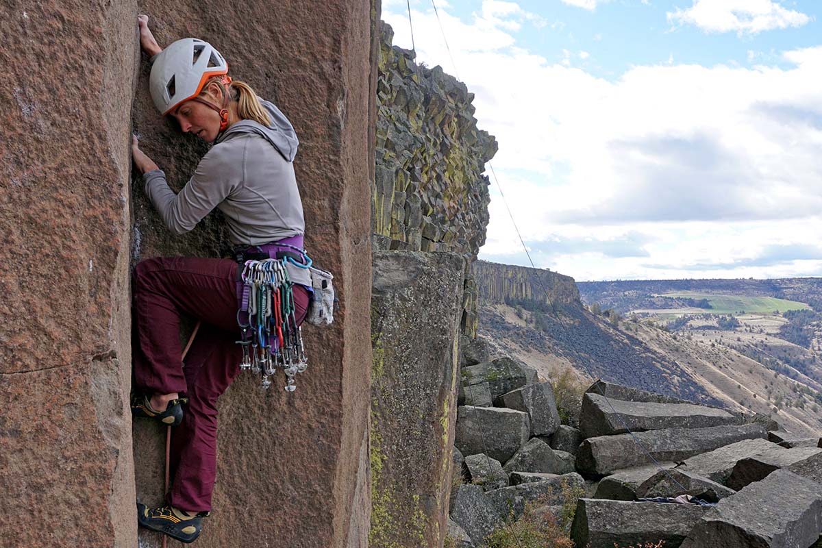 Climbing at Trout Creek (cams on harness)