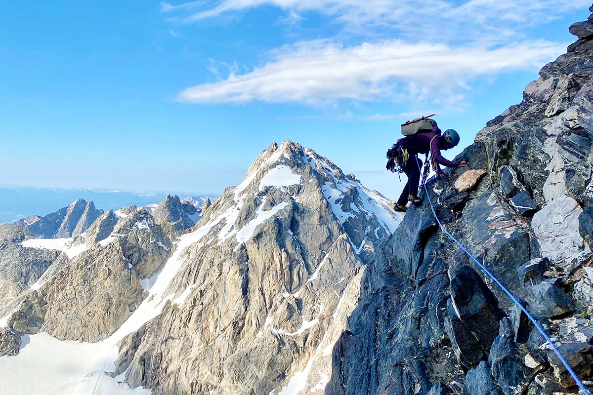 Following on the Grand Teton in a follower pack