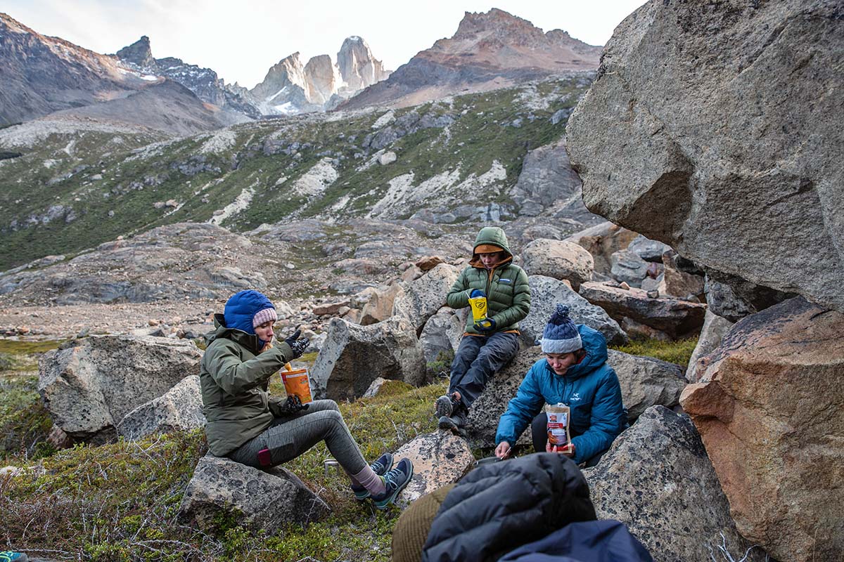 Eating backpacking meals in Patagonia