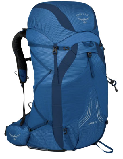 Osprey Exos 58 ultralight backpacking pack (blue)