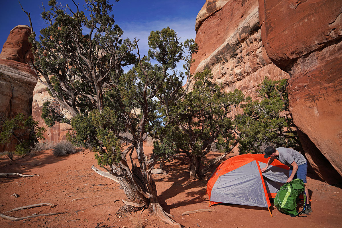 Backpacking tent (setting up Marmot Tungsten in Utah)
