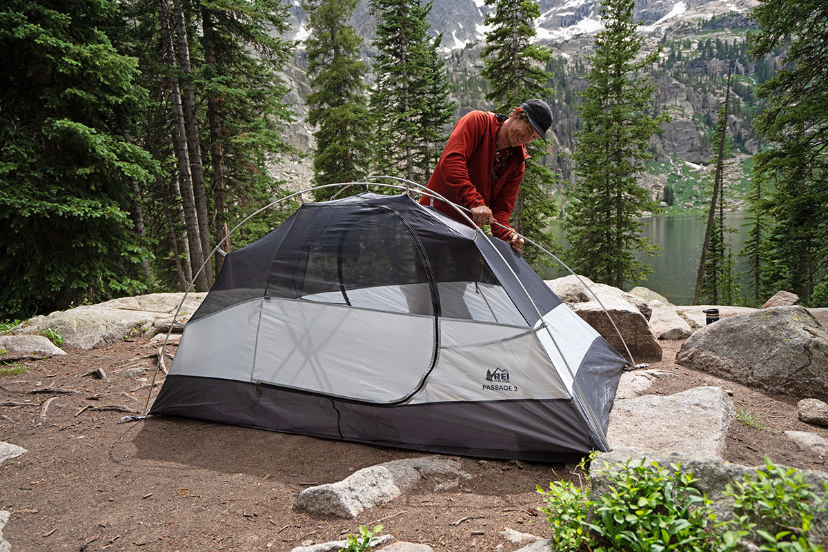 REI Co-op Passage 2 backpacking tent (setting up)