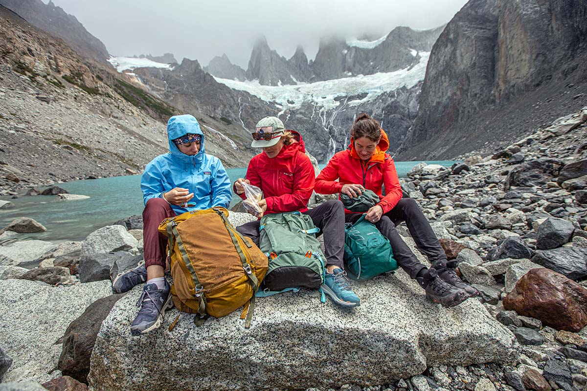 Women's-specific daypacks (by lake in Patagonia)