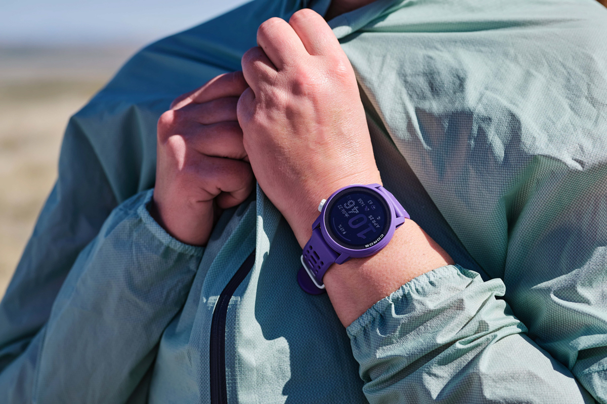 The purple Coros Pace 3 on a wrist