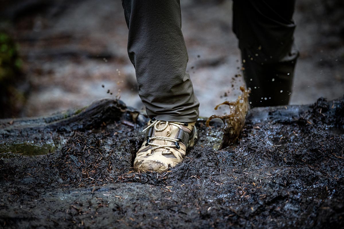 Hiking boots (stepping in deep mud with Salomon Quest 4)