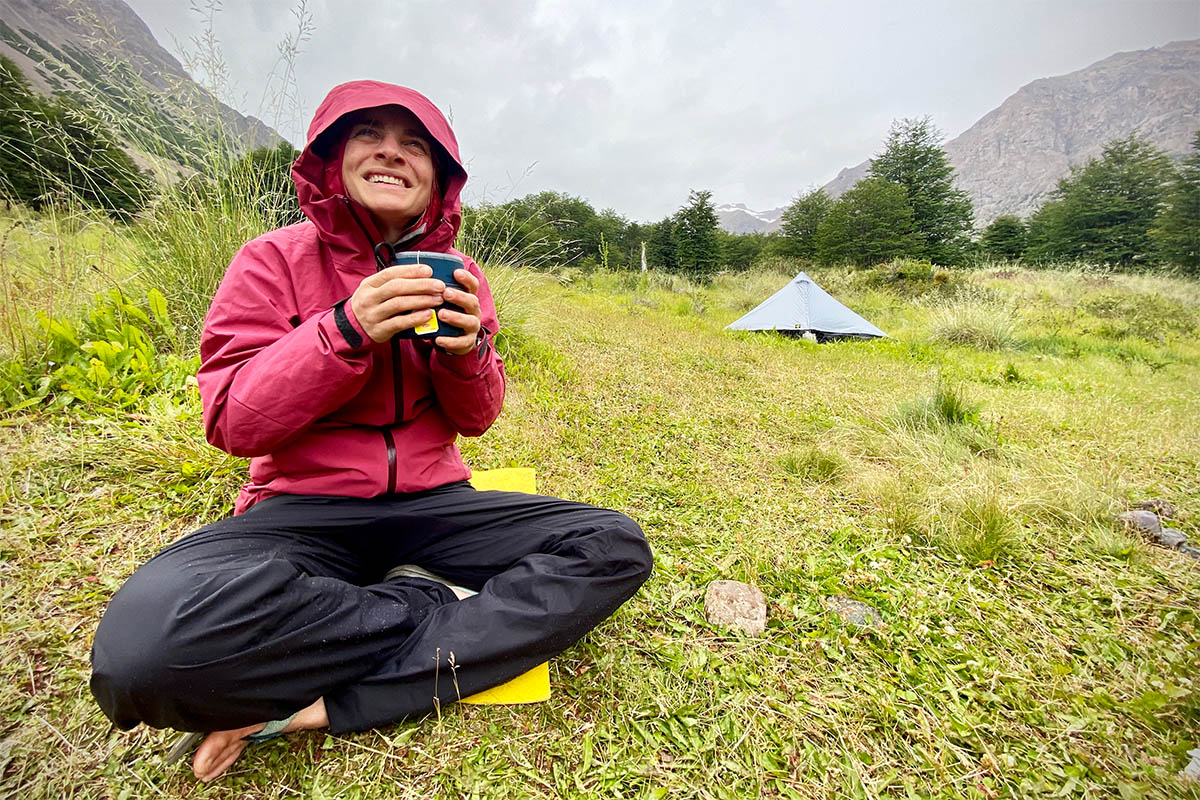 Hiking pants (wearing rain pants at camp)