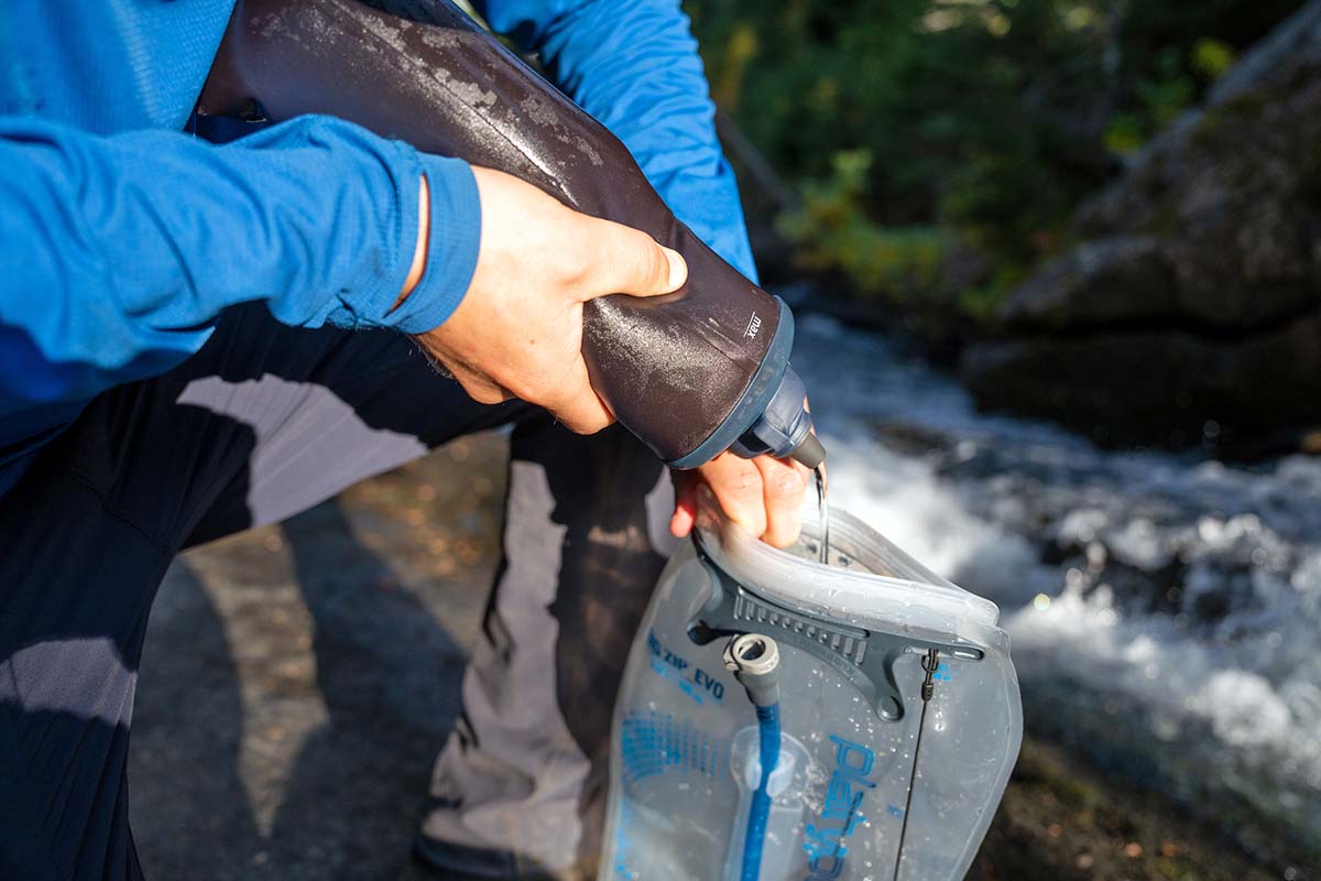 Filtering into Platypus Big Zip EVO hydration bladder