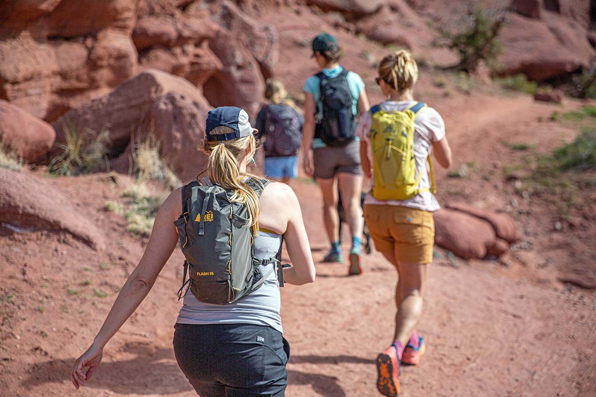 Hiking with hydration packs (various capacities)