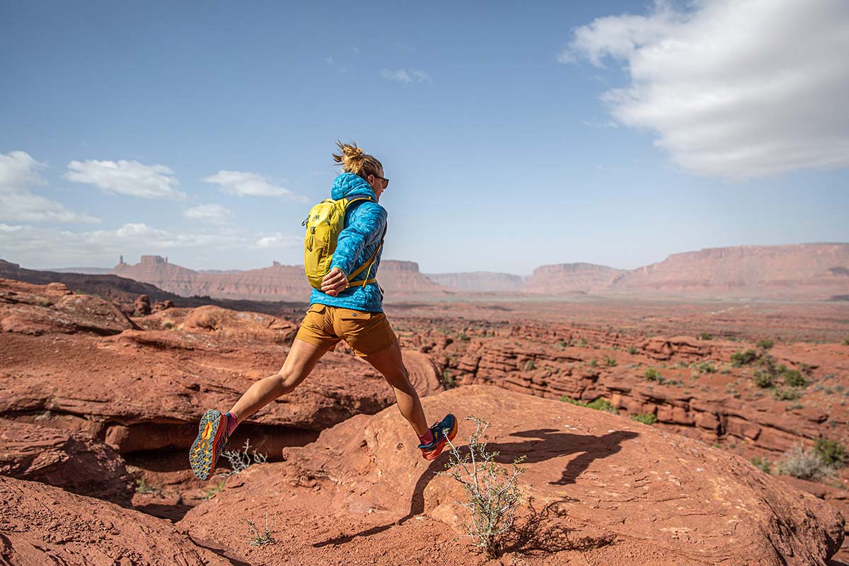 Jumping between rocks in Moab (lightweight hydration pack)