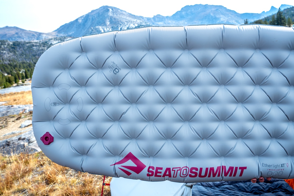 Closeup of the Sea to Summit Ether Light XT Insulated backpacking sleeping pad