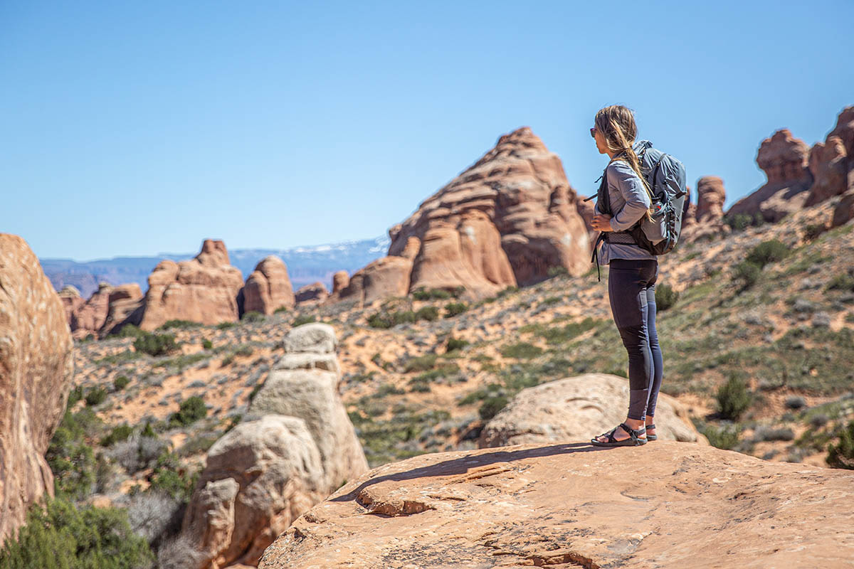 Hiking sandals (wearing Chacos at overlook in Utah desert)