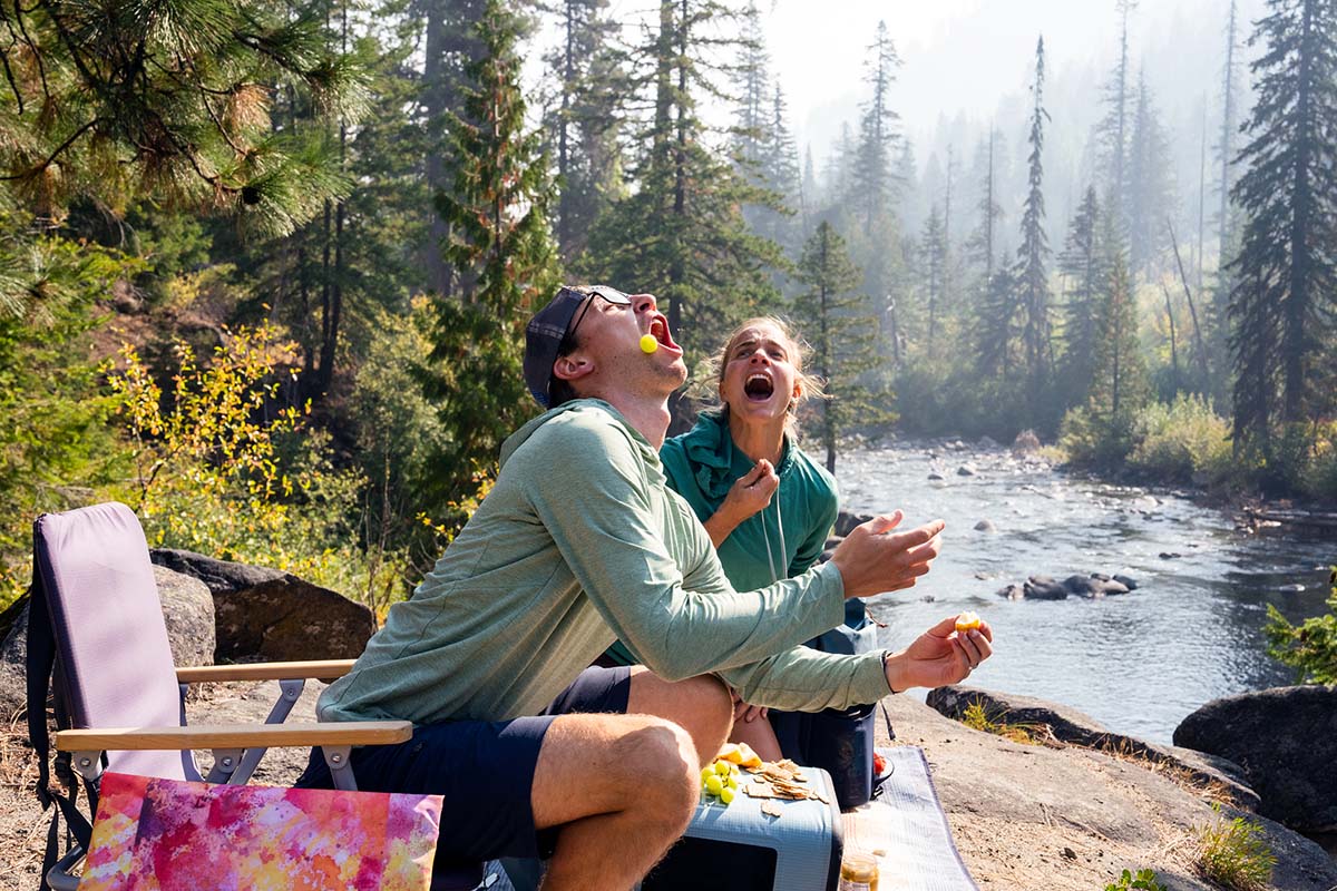 Lunch picnic wearing sun shirts