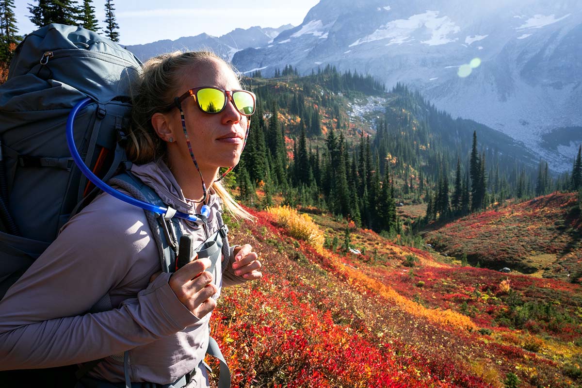 Wearing sun shirt while hiking in the fall