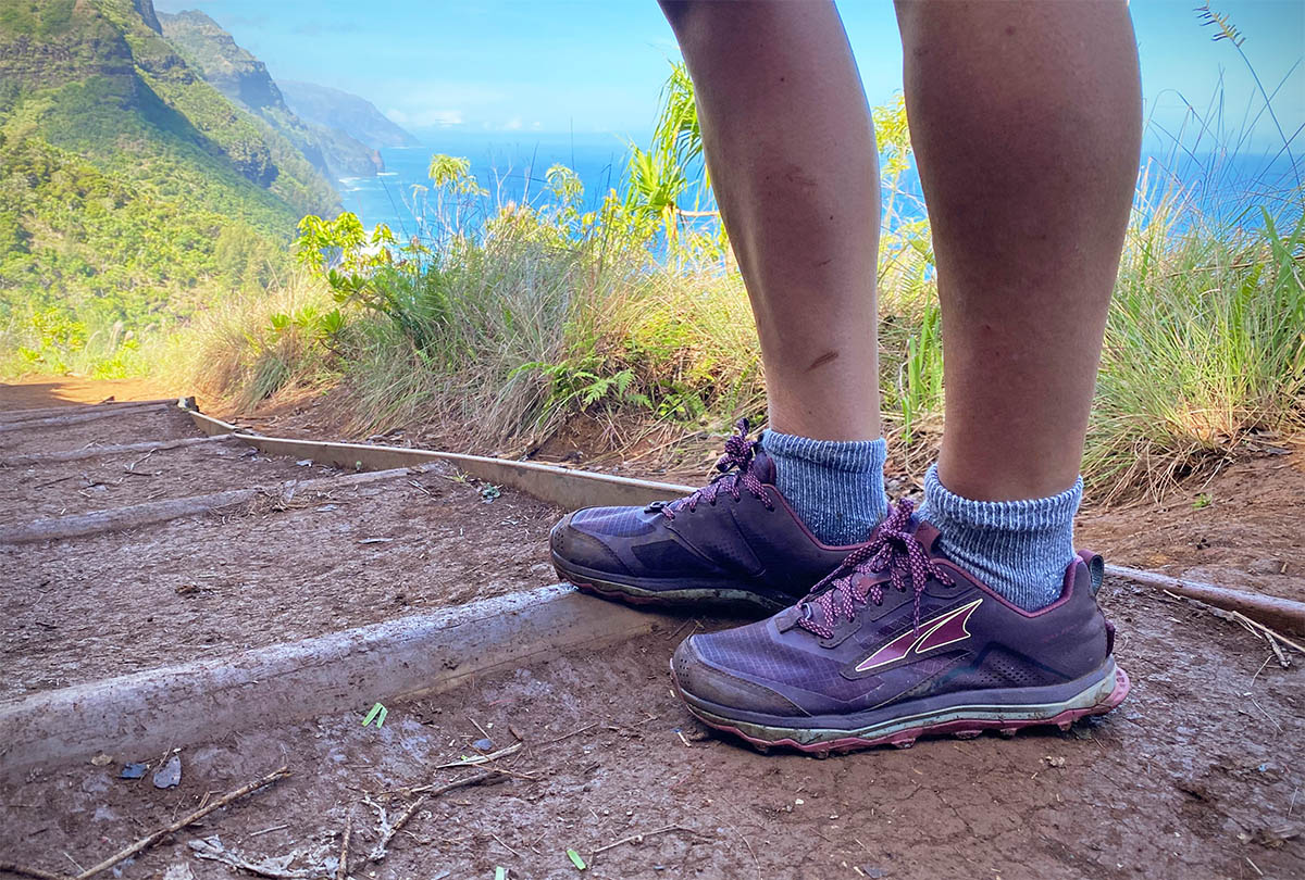 Trail running shoes (Altra's Lone Peak 5 in Kauai)